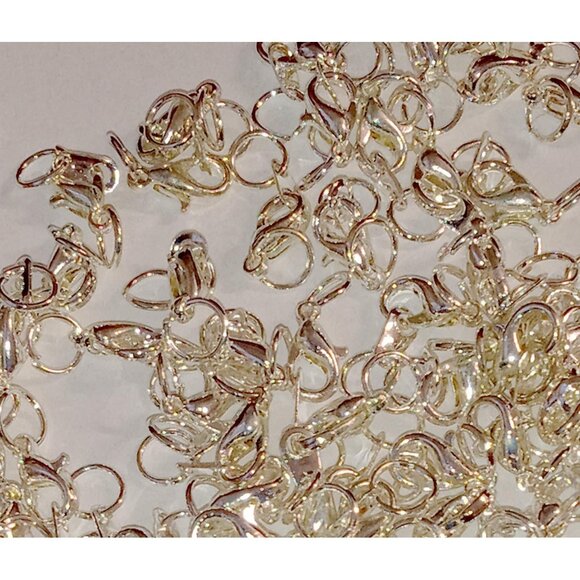 Heavy Duty Spring Steel Silver Plated Lobster Clasps with Jump Rings- 40 Pcs - Picture 2 of 4